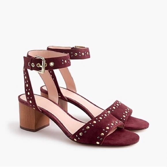 J.Crew Sandals Womens 6.5 Studded Suede Ankle-Strap Heels Shoes Penny Ruby AC163